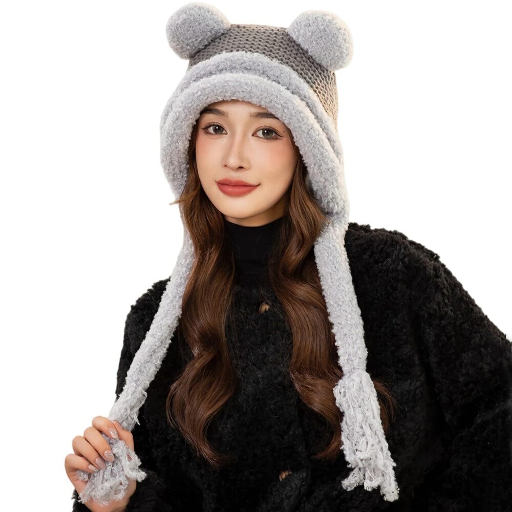 4101 Winter Sherpa Beanie Hats Knit Ear Flaps Peruvian Cover Ears Fleeced